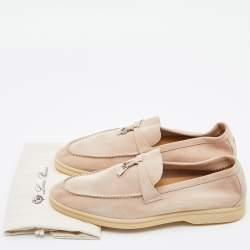 Pre Owned Loro Piana Pink Suede Summer Charms Walk Slip On Loafers Size 41