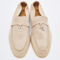 Pre Owned Loro Piana Pink Suede Summer Charms Walk Slip On Loafers Size 41