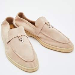 Pre Owned Loro Piana Pink Suede Summer Charms Walk Slip On Loafers Size 41