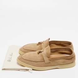 Loro Piana Beige Suede Summer Charms Walk Loafers Size 39.5