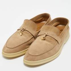 Loro Piana Beige Suede Summer Charms Walk Loafers Size 39.5