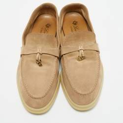 Loro Piana Beige Suede Summer Charms Walk Loafers Size 39.5