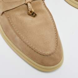 Loro Piana Beige Suede Summer Charms Walk Loafers Size 39.5