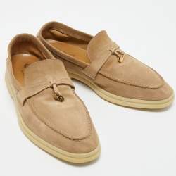 Loro Piana Beige Suede Summer Charms Walk Loafers Size 39.5