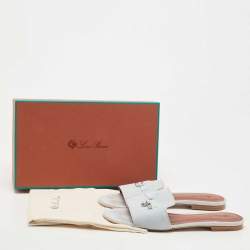 Pre Owned Loro Piana Blue Suede Summer Charm Flat Slides Size 40 