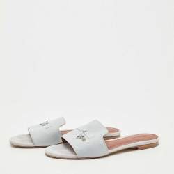 Pre Owned Loro Piana Blue Suede Summer Charm Flat Slides Size 40 