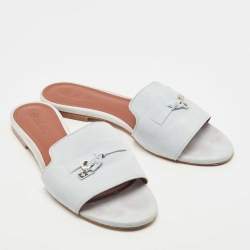 Pre Owned Loro Piana Blue Suede Summer Charm Flat Slides Size 40 