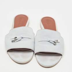 Pre Owned Loro Piana Blue Suede Summer Charm Flat Slides Size 40 