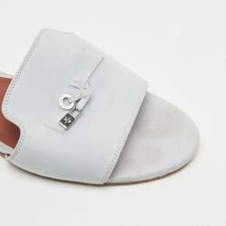 Pre Owned Loro Piana Blue Suede Summer Charm Flat Slides Size 40 