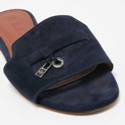 Pre Owned Loro Piana Navy Blue Suede Summer Charms Walk Slides Size 36