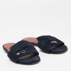 Pre Owned Loro Piana Navy Blue Suede Summer Charms Walk Slides Size 36