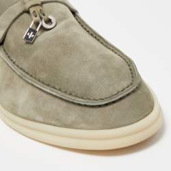 Pre Owned Loro Piana Light Green Suede Summer Charms Walk Loafers Size 38