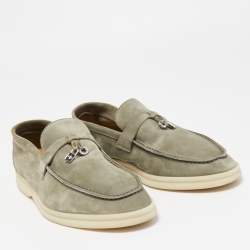 Pre Owned Loro Piana Light Green Suede Summer Charms Walk Loafers Size 38