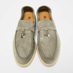 Pre Owned Loro Piana Light Green Suede Summer Charms Walk Loafers Size 38