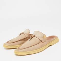Pre Owned Loro Piana Beige Suede Babouche Charms Walk Sandals Size 37