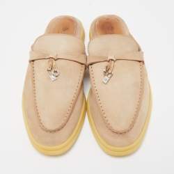 Pre Owned Loro Piana Beige Suede Babouche Charms Walk Sandals Size 37