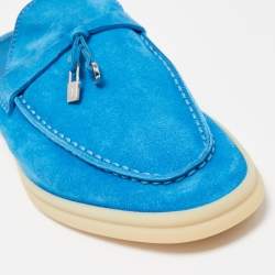 Loro Piana Blue Suede Babouche Charms Walk Mules Size 37