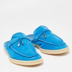 Loro Piana Blue Suede Babouche Charms Walk Mules Size 37