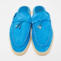 Loro Piana Blue Suede Babouche Charms Walk Mules Size 37