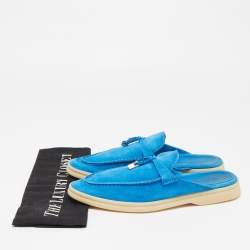 Loro Piana Blue Suede Babouche Charms Walk Mules Size 37