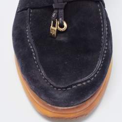 Pre Owned Loro Piana Navy Blue Suede Summer Charms Walk Loafers Size 38.5 