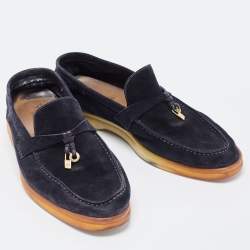 Pre Owned Loro Piana Navy Blue Suede Summer Charms Walk Loafers Size 38.5 