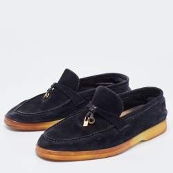 Pre Owned Loro Piana Navy Blue Suede Summer Charms Walk Loafers Size 38.5 