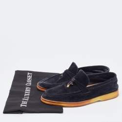 Pre Owned Loro Piana Navy Blue Suede Summer Charms Walk Loafers Size 38.5 