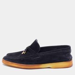 Pre Owned Loro Piana Navy Blue Suede Summer Charms Walk Loafers Size 38.5 