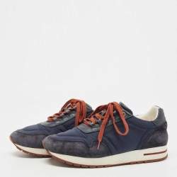 Pre Owned Loro Piana Navy Blue Nylon and Suede Sneakers Size 38.5