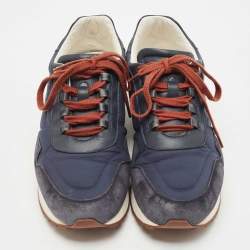 Pre Owned Loro Piana Navy Blue Nylon and Suede Sneakers Size 38.5
