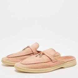 Pre Owned Loro Piana Pink Suede Babouche Charms Walk Mules Size 38