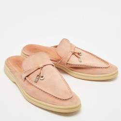 Pre Owned Loro Piana Pink Suede Babouche Charms Walk Mules Size 38