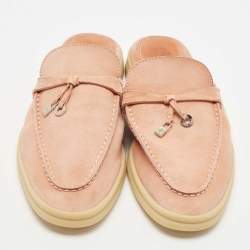 Pre Owned Loro Piana Pink Suede Babouche Charms Walk Mules Size 38
