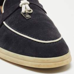 Pre Owned Loro Piana Navy Blue Suede Summer Charms Walk  Loafers Size 37
