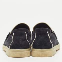 Pre Owned Loro Piana Navy Blue Suede Summer Charms Walk  Loafers Size 37