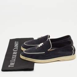 Pre Owned Loro Piana Navy Blue Suede Summer Charms Walk  Loafers Size 37