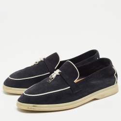 Pre Owned Loro Piana Navy Blue Suede Summer Charms Walk  Loafers Size 37