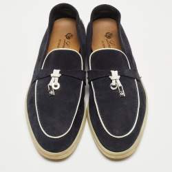 Pre Owned Loro Piana Navy Blue Suede Summer Charms Walk  Loafers Size 37