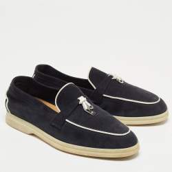 Pre Owned Loro Piana Navy Blue Suede Summer Charms Walk  Loafers Size 37