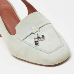 Pre Owned Loro Piana Grey Suede Summer Charms Walk Slingback Pumps Size 38.5