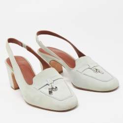 Pre Owned Loro Piana Grey Suede Summer Charms Walk Slingback Pumps Size 38.5