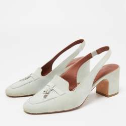 Pre Owned Loro Piana Grey Suede Summer Charms Walk Slingback Pumps Size 38.5