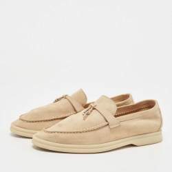 Pre Owned Loro Piana Beige Suede Summer Charms Walk Loafers Size 37.5