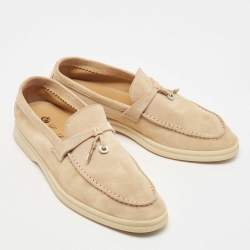 Pre Owned Loro Piana Beige Suede Summer Charms Walk Loafers Size 37.5