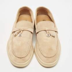 Pre Owned Loro Piana Beige Suede Summer Charms Walk Loafers Size 37.5