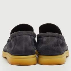 Loro Piana Navy Blue Suede Summer Charms Walk Slip On Loafers Size 39