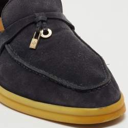 Loro Piana Navy Blue Suede Summer Charms Walk Slip On Loafers Size 39
