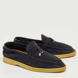 Loro Piana Navy Blue Suede Summer Charms Walk Slip On Loafers Size 39