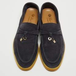Loro Piana Navy Blue Suede Summer Charms Walk Slip On Loafers Size 39